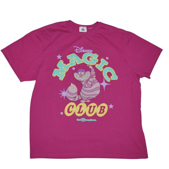 Disney Adult Size XL T-Shirt Pink Cheshire Cat Alice In Wonderland Magic Club - Picture 2 of 6